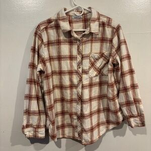 Woman’s Arizona Jean co orange & white plaid long sleeve